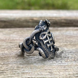 Coiled Snake Leviathan Cross Sterling Silver Ring | Gthic.com