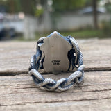 Coiled Snake Leviathan Cross Sterling Silver Ring