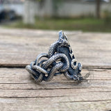 Coiled Snake Leviathan Cross Sterling Silver Ring