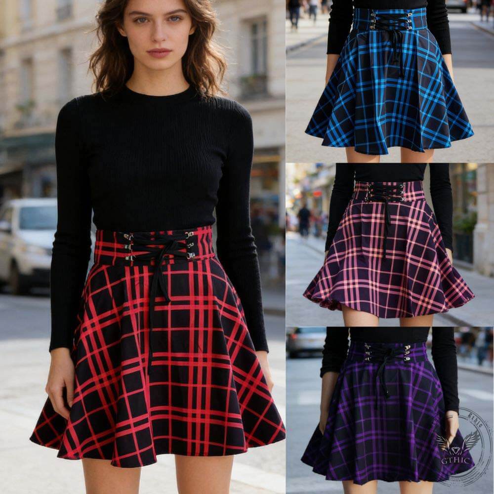 College Style Plaid High Waist Pleated Skirt – GTHIC