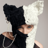 Color Block Cat Ear Knitted Balaclava Hat | Gthic.com