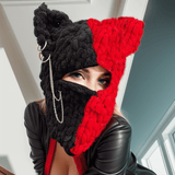 Color Block Cat Ear Knitted Balaclava Hat | Gthic.com