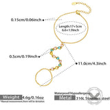 Colored CZ Stainless Steel Ring Attached Bracelet