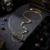 Colored CZ Stainless Steel Ring Attached Bracelet
