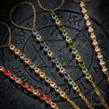 Colored CZ Stainless Steel Ring attached Bracelet | Gthic.com