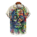 Colorful Skull Head Print Polyester Hawaiian Shirt | Gthic.com