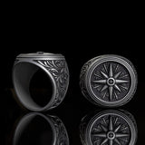 Compass Rose Signet Sterling Silver Ring | Gthic.com