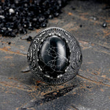 Cracked Black Turquoise Patterned Stainless Steel Ring | Gthic.com