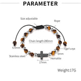 Cross Natural Tiger's-eye Beads Hematite Stainless Steel Bracelet | Gthic.com