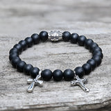 Cross Religious Agate Stone Bead Bracelet | Gthic.com