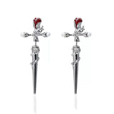 Cross Rose Copper Silver Plated Earrings | Gthic.com