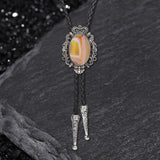 Crown Gemstone Braided Leather Bolo Tie