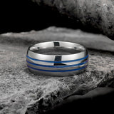 Curved Blue Triple Groove Titanium Ring | Gthic.com