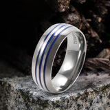 Curved Blue Triple Groove Titanium Ring | Gthic.com