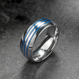 Curved Blue Triple Groove Titanium Ring | Gthic.com