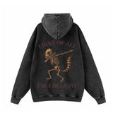 Dabbing Delight Raccoon Skull Vintage Washed Hoodie | Gthic.com