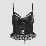 Dark-Style Lace-Up Waist-Cinching Lace PU Leather Corset | Gthic.com