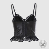 Dark-Style Lace-Up Waist-Cinching Lace PU Leather Corset
