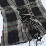 Dark Cross Design Check Zip-Up Short Sleeve Shirt