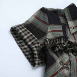 Dark Cross Design Check Zip-Up Short Sleeve Shirt