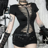 Dark Gothic Eight-Shaped Buckle Bone Chain T-Shirt | Gthic.com