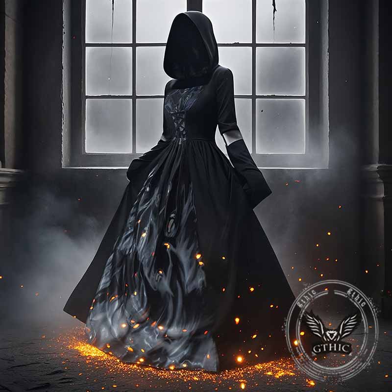 Dark Gothic Hooded Dress Witch Halloween Costume