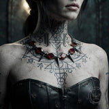 Dark Gothic Studded Gem Stainless Steel Clavicle Necklace | Gthic.com