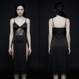 Dark Gothic V-Neck Lace Slit Camisole Dress | Gthic.com