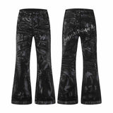 Dark High-Street Graffiti Pattern Flared Jeans | Gthic.com