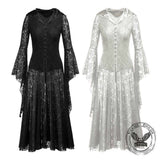 Dark Retro-Style Hooded Mesh Medieval Dress | Gthic.com