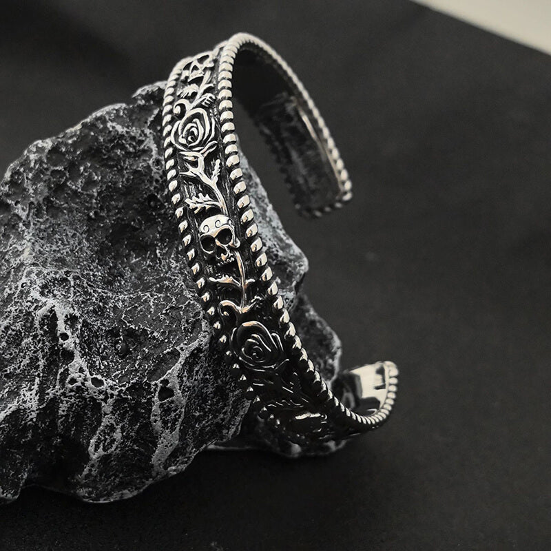 Dark Skull Rose Gothic Stainless Steel Open Bracelet – GTHIC