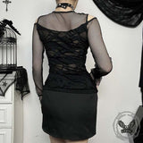 Dark Style Sexy Slim Mesh Hole Long Sleeve Top