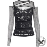 Dark Style Sexy Slim Mesh Hole Long Sleeve Top