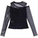 Dark Style Sexy Slim Mesh Hole Long Sleeve Top