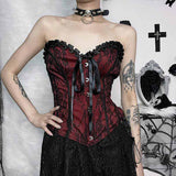 Dark Style Slim Lace V-Neck Lace-Up Tube Top 01 | Gthic.com