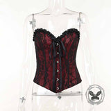 Dark Style Slim Lace V-Neck Lace-Up Tube Top 02 | Gthic.com