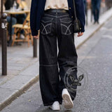 Dark Y2K Punk Rivet Embellishment Wide Leg Jeans | Gthic.com