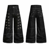 Dark Y2K Punk Rivet Embellishment Wide Leg Jeans | Gthic.com