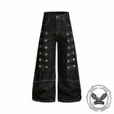 Dark Y2K Punk Rivet Embellishment Wide Leg Jeans