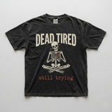 Dead Tired Still Trying Skeleton Heart Vintage Washed T-shirt | Gthic.com