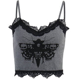 Death Moth Print Lace Crop Top | Gthic.com