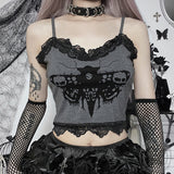 Death Moth Print Lace Crop Top | Gthic.com