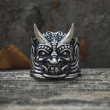 Demon Cyber Oni Mask Sterling Silver Ring | Gthic.com