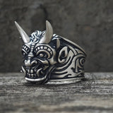 Demon Cyber Oni Mask Sterling Silver Ring