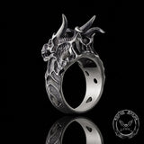 Devil Dragon Skull Sterling Silver Ring | Gthic.com