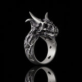 Devil Dragon Skull Sterling Silver Ring | Gthic.com