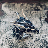 Devil Dragon Skull Sterling Silver Ring | Gthic.com