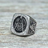 Diamond Masonic Symbol Stainless Steel Ring | Gthic.com