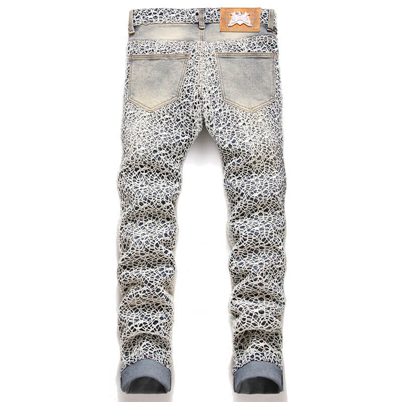Embroidered Printed Cotton Men's Punk Pants