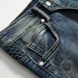 Distressed Paneled Crumpled Cotton Skinny Pants